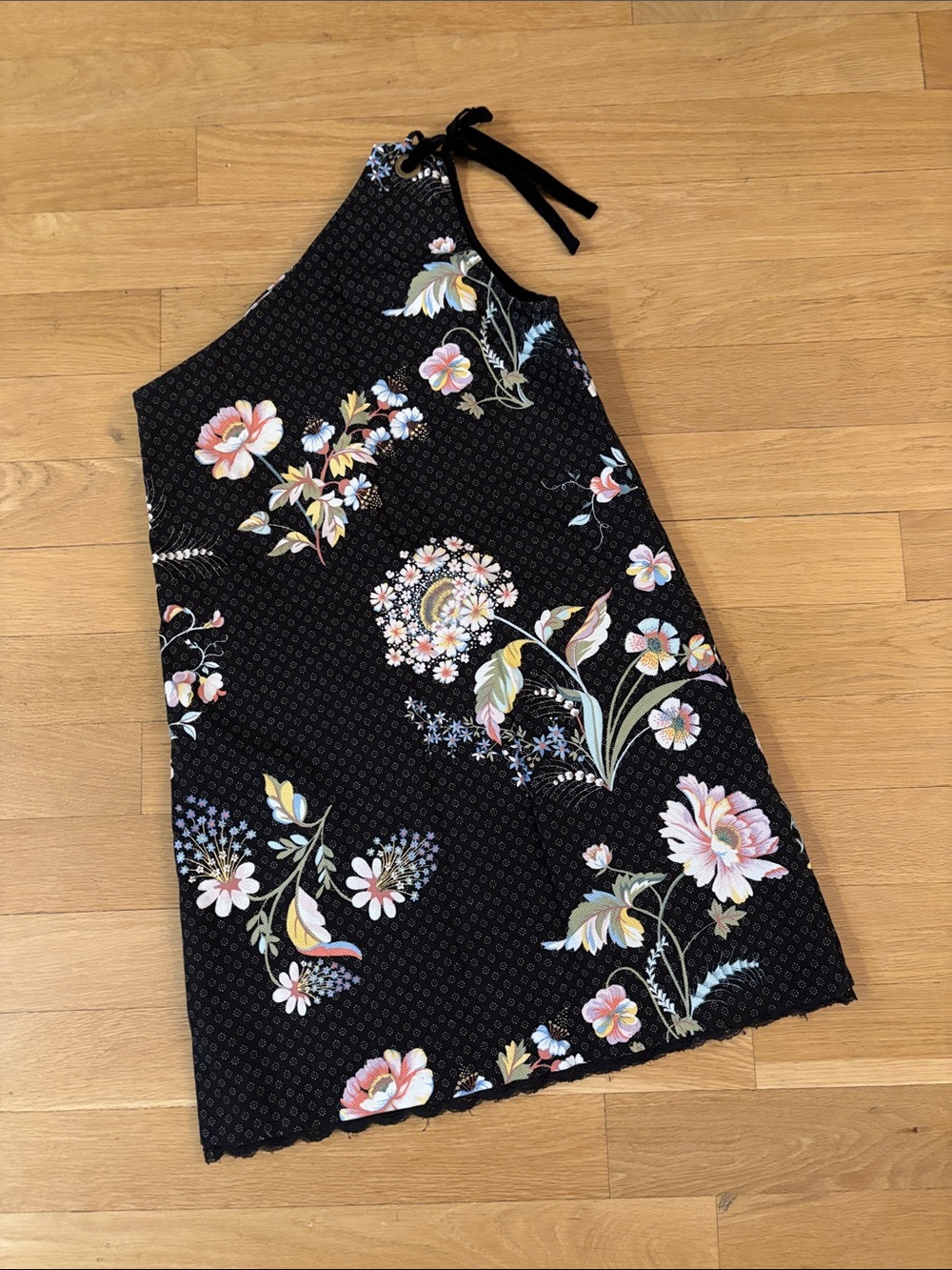Anthropologie Maeve Ashbury Floral One Shoulder Dress Small 4 Black White - Picture 9 of 16